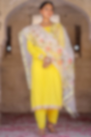 Yellow Embellished Kurta Set by Pheeta