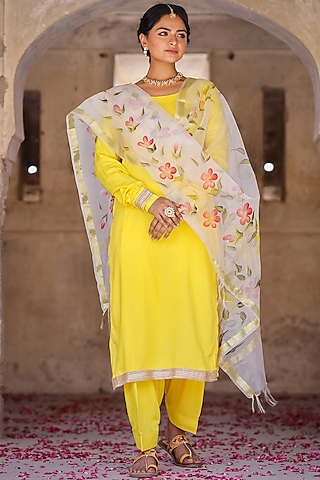 Yellow Embellished Kurta Set by Pheeta