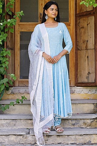 Light Blue Printed Anarkali Set by Pheeta