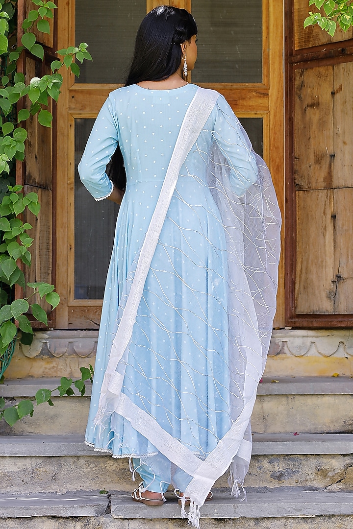 Light Blue Printed Anarkali Set by Pheeta at Pernia's Pop Up Shop