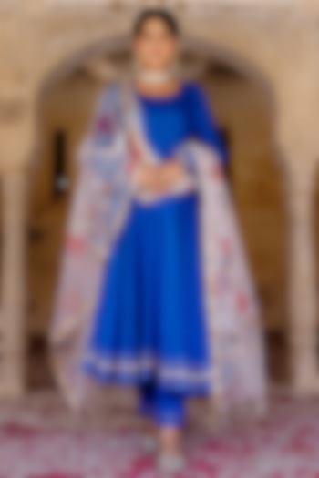 Blue Embellished Anarkali Set by Pheeta