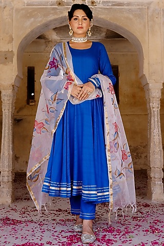Blue Embellished Anarkali Set by Pheeta