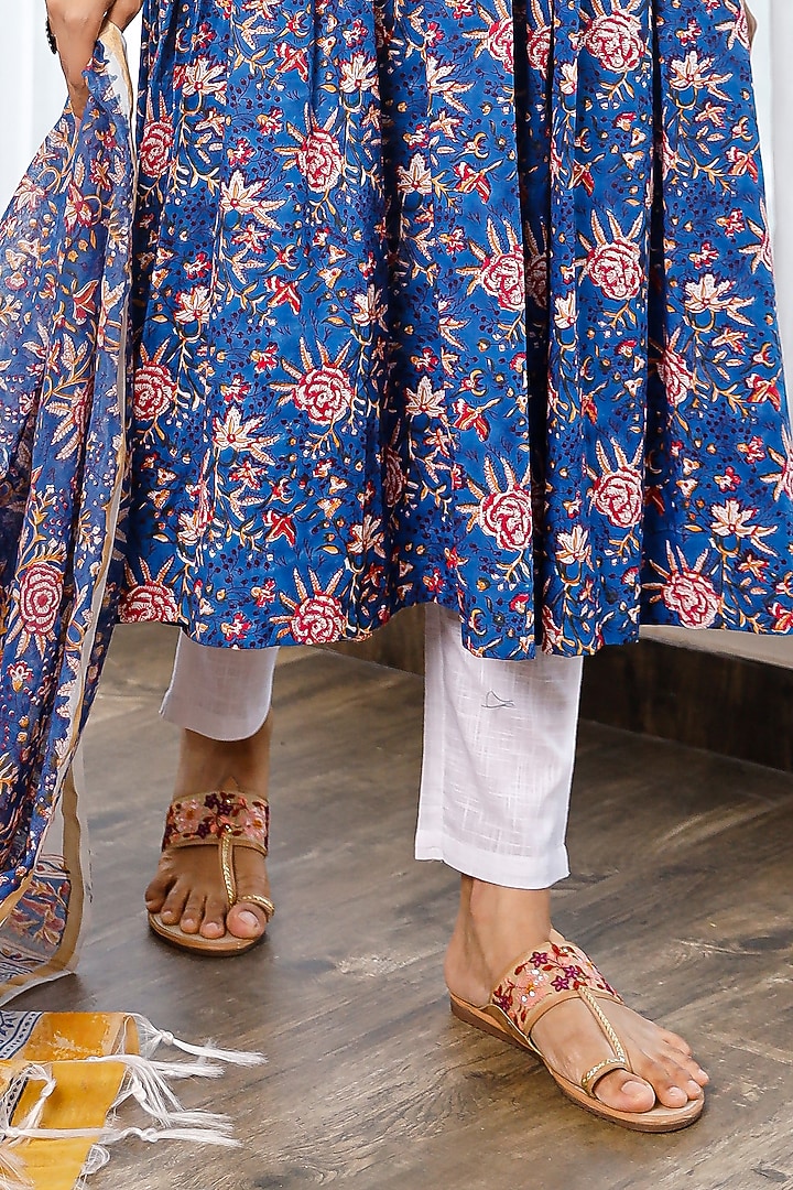 Blue Hand Block Printed Anarkali Set by Pheeta at Pernia's Pop Up Shop