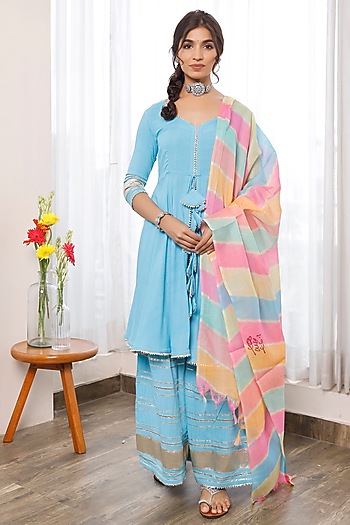 Light Blue Cotton Kurta Set by Pheeta at Pernia's Pop Up Shop