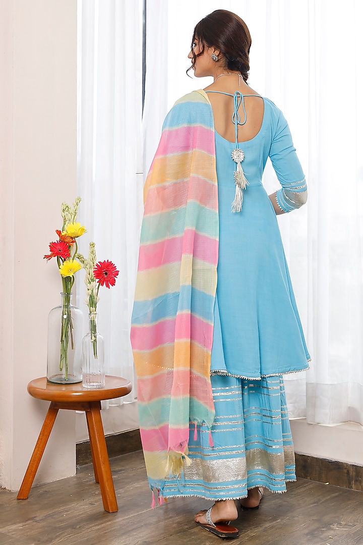 Light Blue Cotton Kurta Set by Pheeta at Pernia's Pop Up Shop