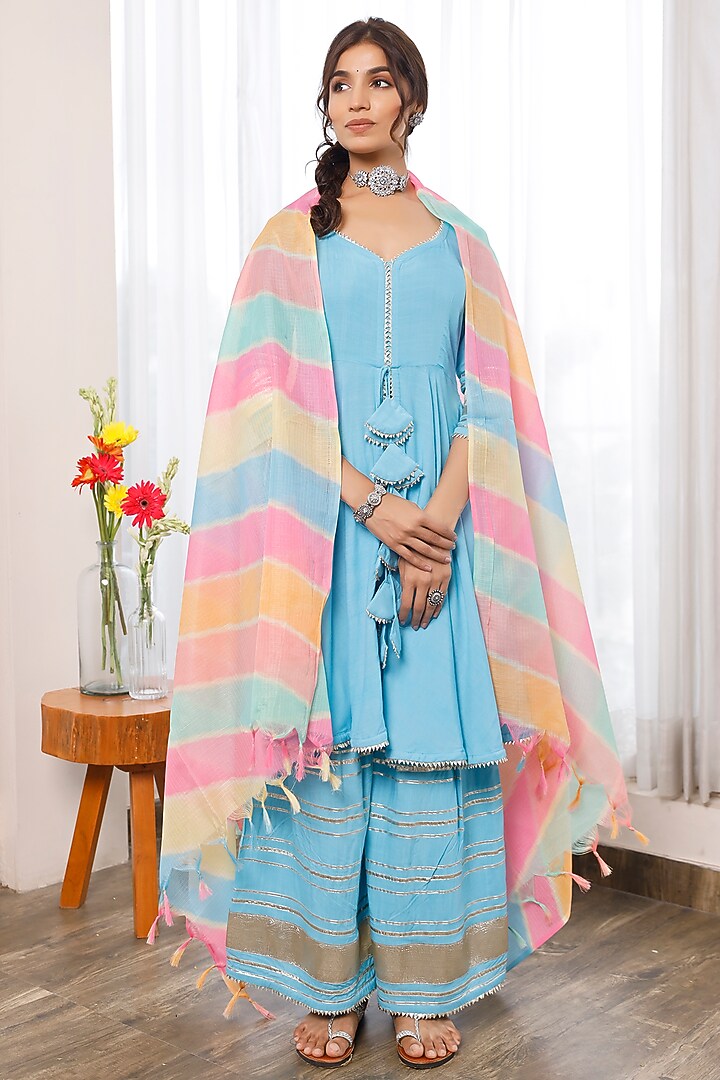 Light Blue Cotton Kurta Set by Pheeta at Pernia's Pop Up Shop