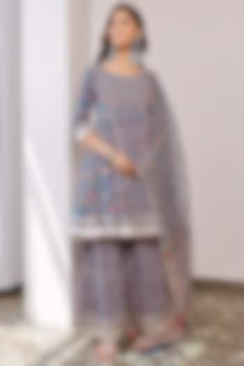 Blue Cotton Block Printed Kurta Set by Pheeta at Pernia's Pop Up Shop