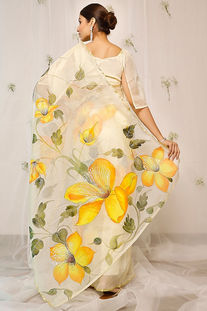 Yellow Hand-Painted Festive Saree Set by Pheeta at Pernia's Pop Up Shop