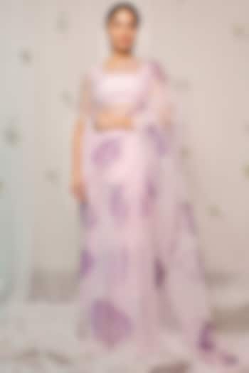 Purple Hand-Painted Saree Set by Pheeta