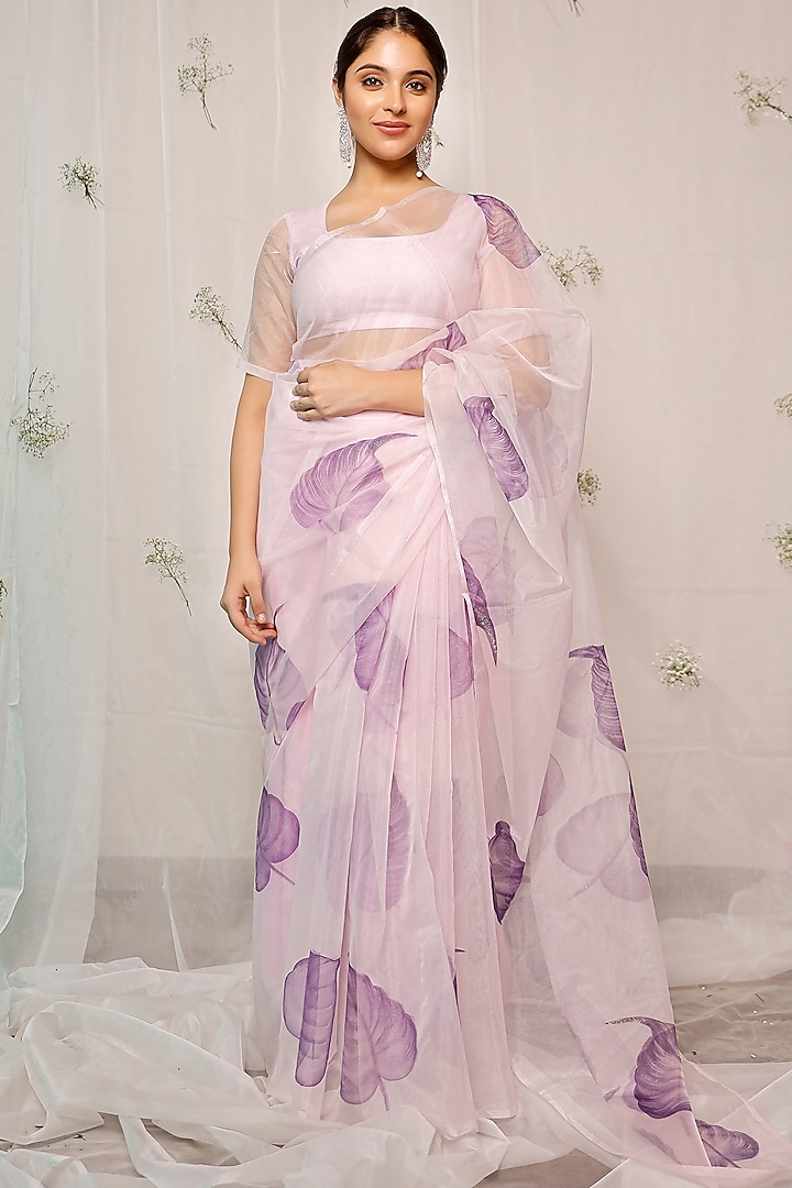 Purple Hand-Painted Saree Set by Pheeta