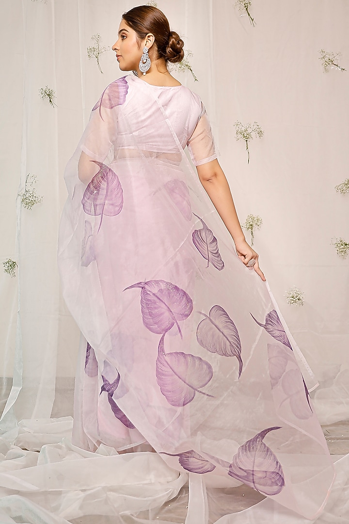 Purple Hand-Painted Festive Saree Set by Pheeta at Pernia's Pop Up Shop