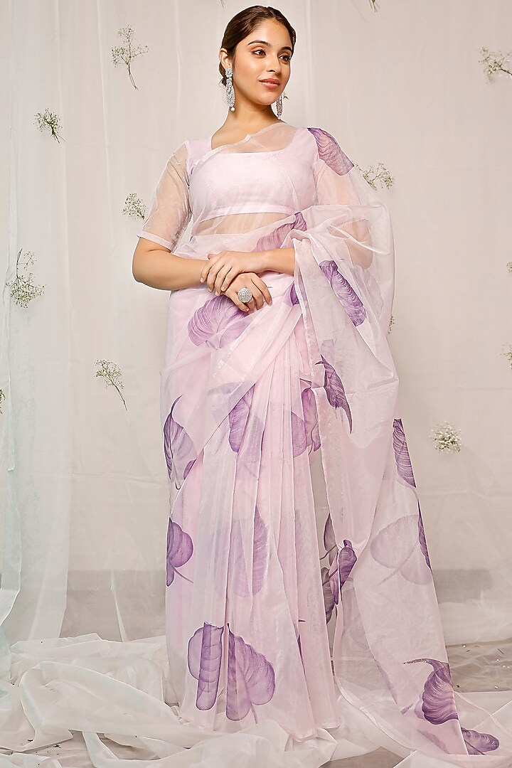 Purple Hand-Painted Festive Saree Set by Pheeta at Pernia's Pop Up Shop
