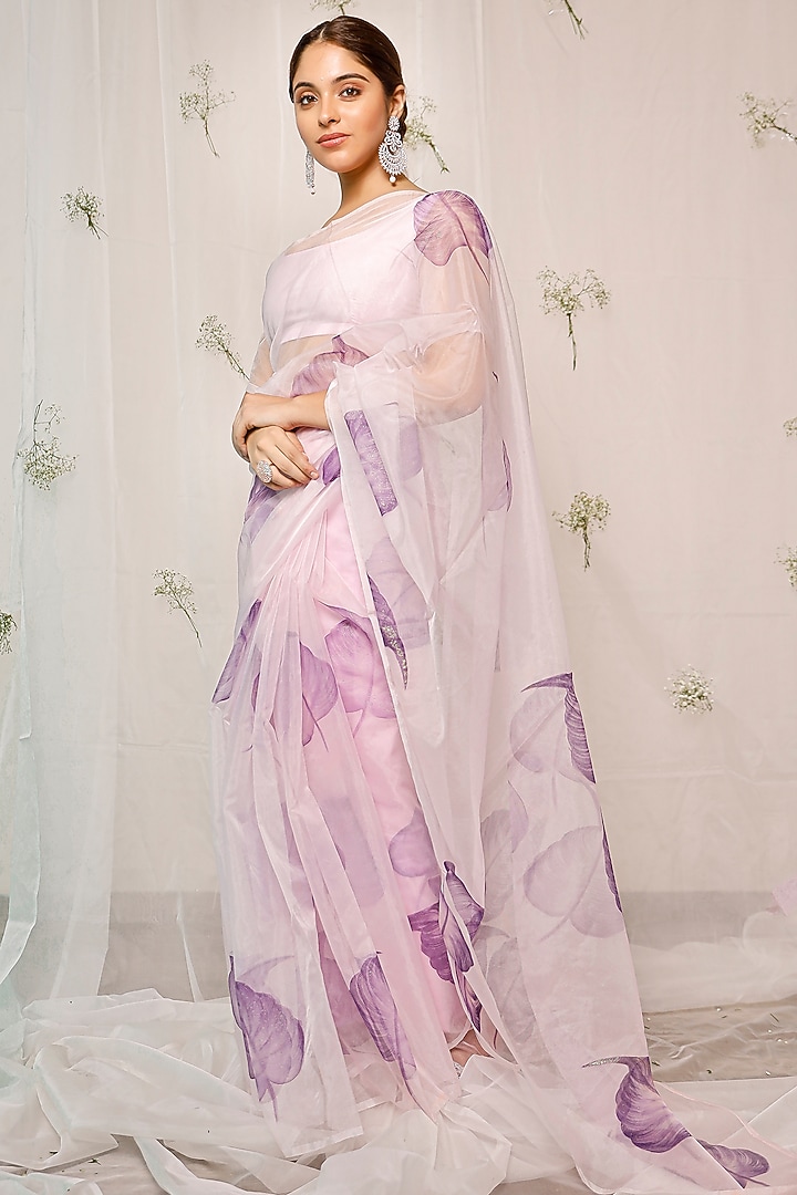 Purple Hand-Painted Festive Saree Set by Pheeta at Pernia's Pop Up Shop