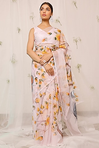 Light Purple Hand-Painted Saree Set by Pheeta