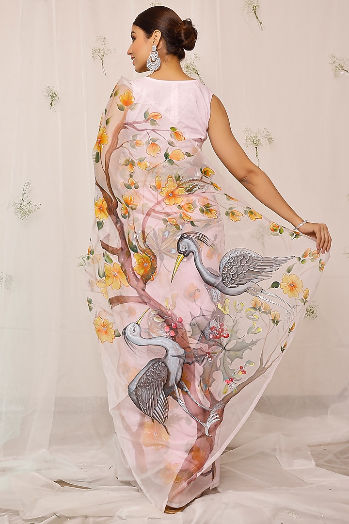Light Purple Hand-Painted Festive Saree Set by Pheeta at Pernia's Pop Up Shop