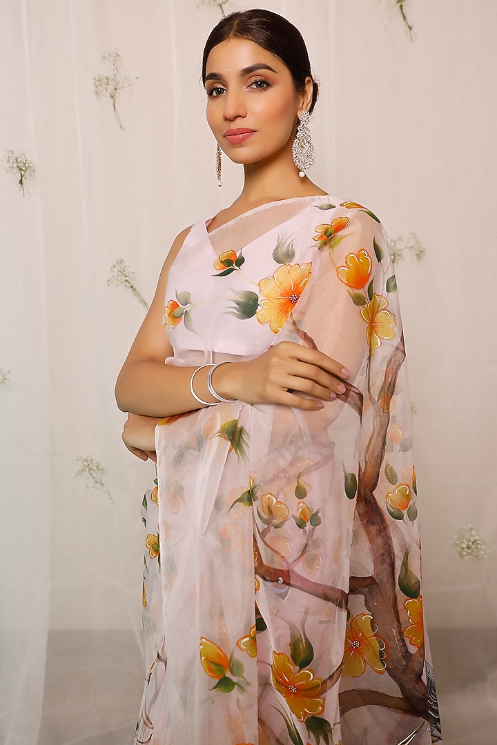 Light Purple Hand-Painted Festive Saree Set by Pheeta at Pernia's Pop Up Shop
