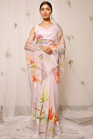 Purple Organza Saree Set by Pheeta