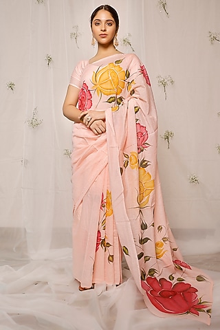 Peach Chanderi Saree Set by Pheeta