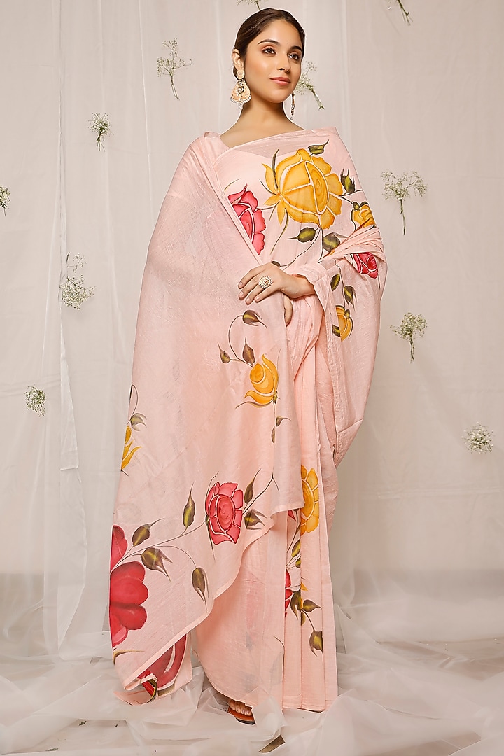 Peach Chanderi Festive Saree Set by Pheeta at Pernia's Pop Up Shop