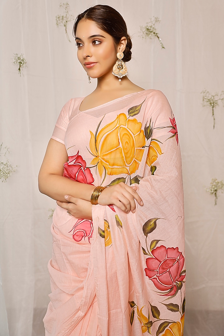 Peach Chanderi Festive Saree Set by Pheeta at Pernia's Pop Up Shop