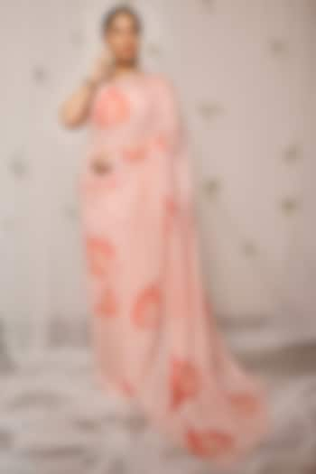 Peach Floral Hand-Painted  Saree Set by Pheeta at Pernia's Pop Up Shop