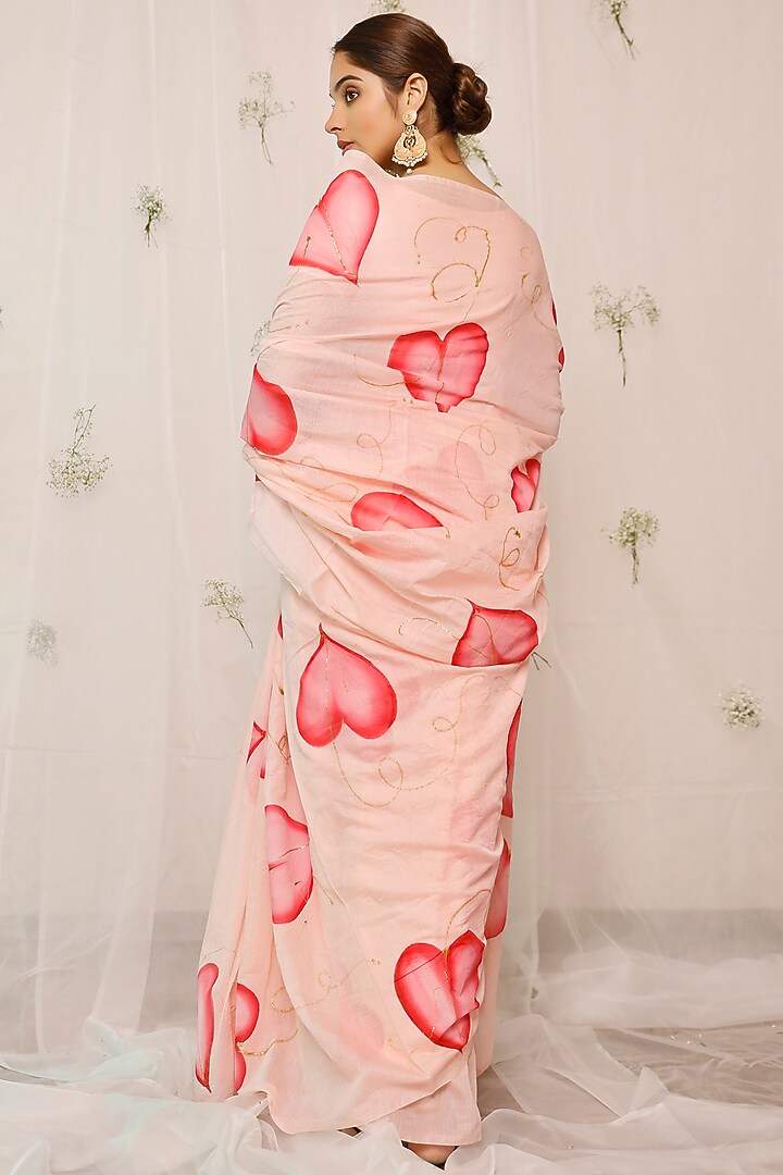 Peach Hand-Painted Festive Saree Set in Chanderi by Pheeta at Pernia's Pop Up Shop