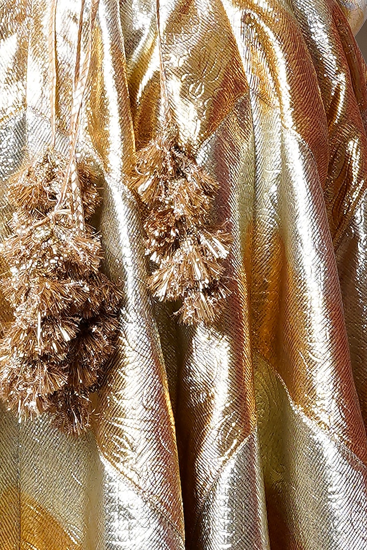 Gold Recycled Polyester Gota Embroidered Wedding Lehenga Set by Phatakaa at Pernia's Pop Up Shop
