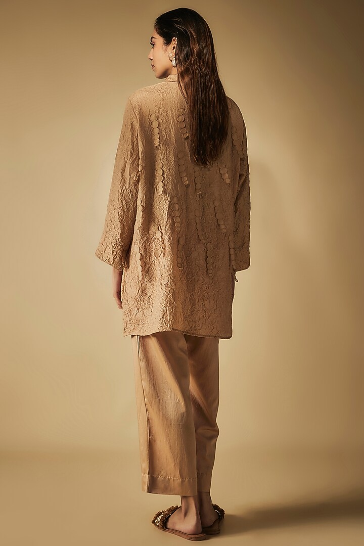 Beige Cotton Satin Patchwork Co-Ord Set by Phirny at Pernia's Pop Up Shop