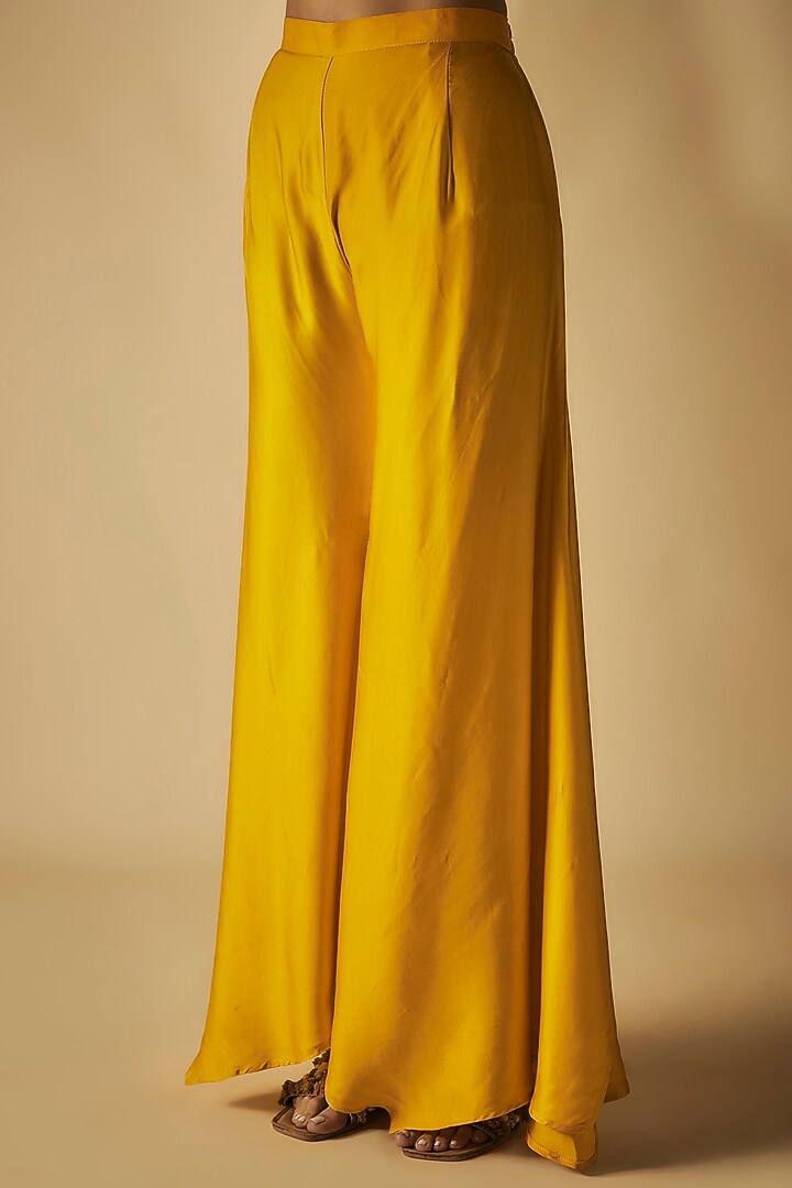 Mustard Modal Satin Chanderi Gota Patti Hand Embroidered Party Wear Sharara Set by Phirny at Pernia's Pop Up Shop