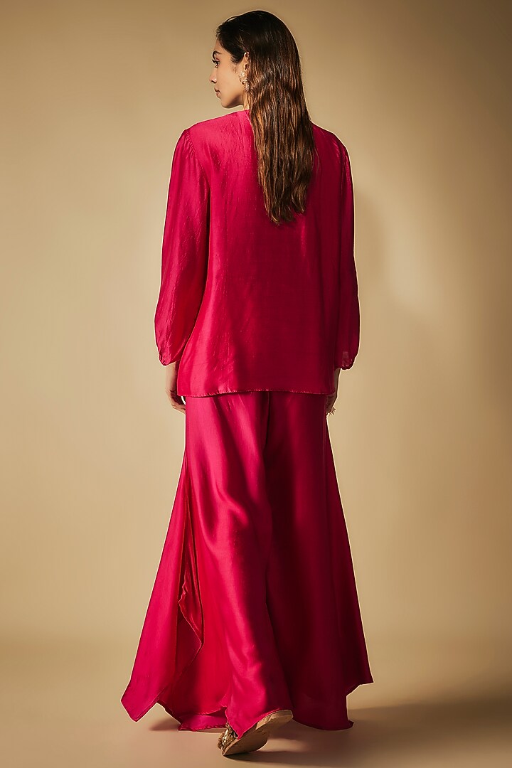 Fuschia Modal Satin Zardosi Embellished Party Wear Sharara Set by Phirny at Pernia's Pop Up Shop