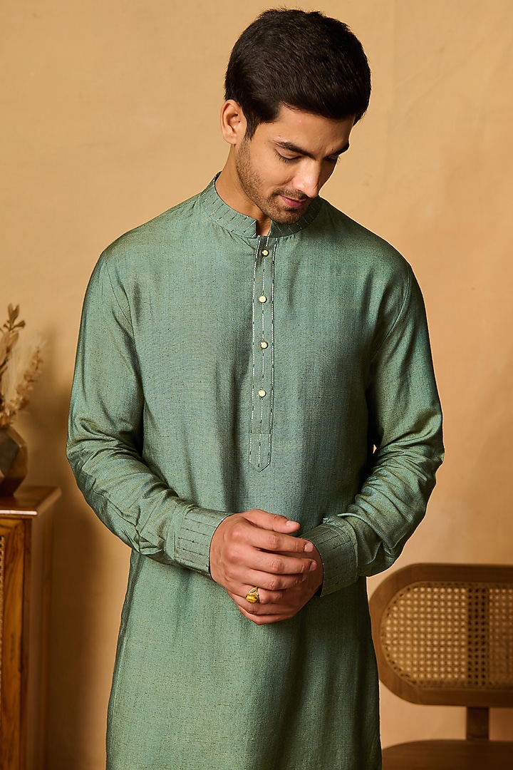 Dark Green Cotton Blend Dori Work Kurta by Philocaly at Pernia's Pop Up Shop