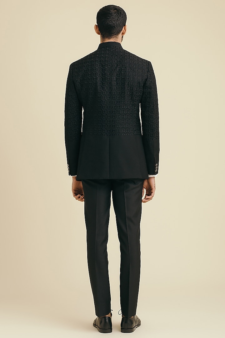 Black Milan Embroidered Wedding Bandhgala Jacket by Philocaly at Pernia's Pop Up Shop