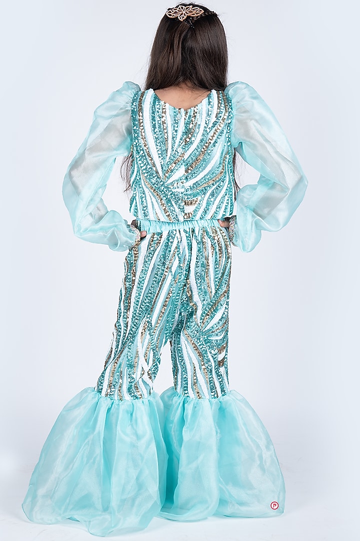 Green Net Sequins Embroidered Co-Ord Set For Girls by PiccoRicco at Pernia's Pop Up Shop
