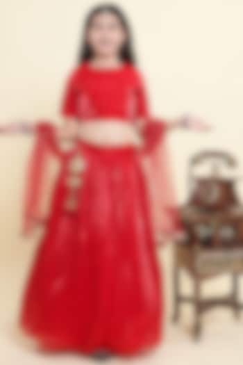 Red Tissue Printed Lehenga Set For Girls by Piccolo at Pernia's Pop Up Shop