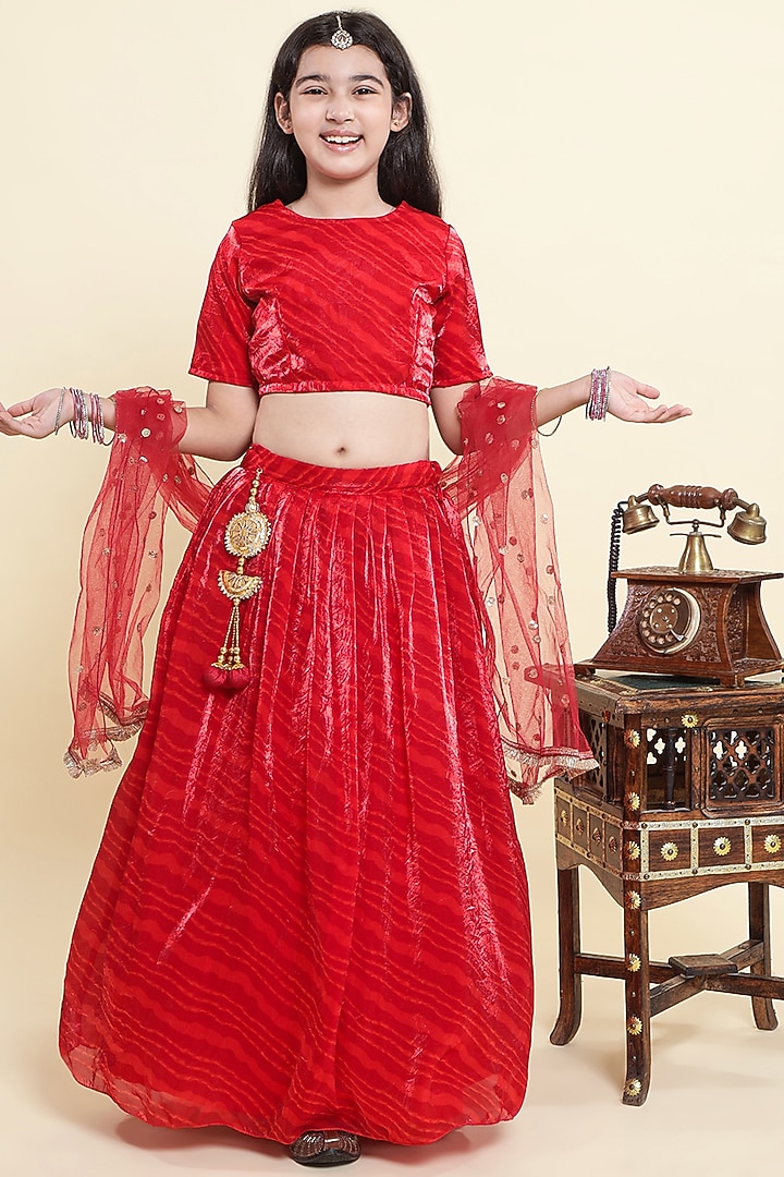 Red Tissue Printed Lehenga Set For Girls by Piccolo at Pernia's Pop Up Shop