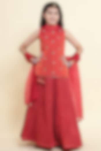 Maroon Tissue Lehenga Set For Girls by Piccolo at Pernia's Pop Up Shop