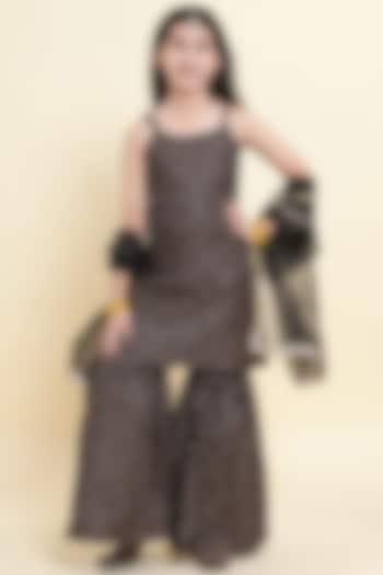 Black Cotton Printed Sharara Set For Girls by Piccolo at Pernia's Pop Up Shop