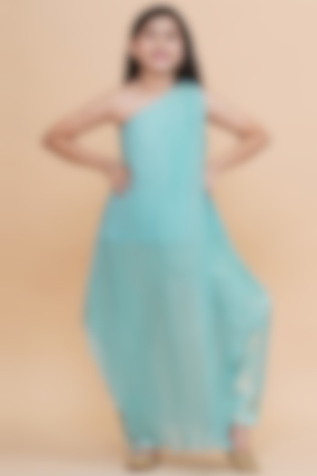 Blue Tissue One-Shoulder Kurta Set For Girls by Piccolo at Pernia's Pop Up Shop