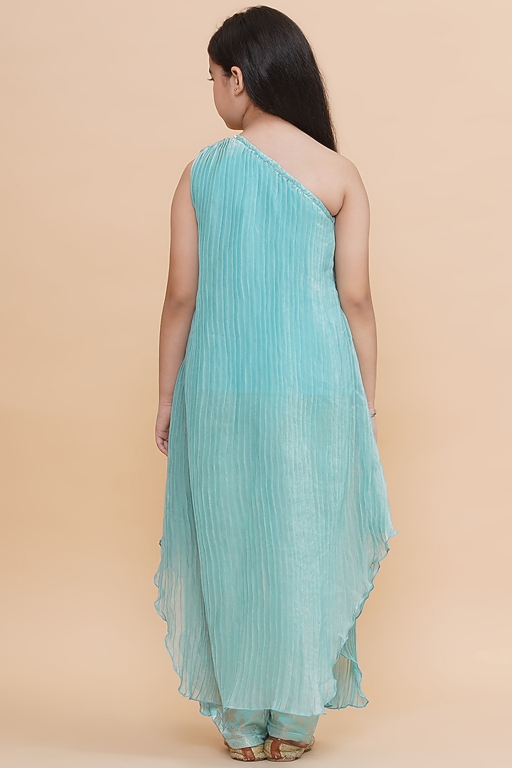 Blue Tissue One-Shoulder Kurta Set For Girls by Piccolo at Pernia's Pop Up Shop