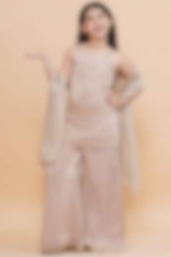 Beige Tissue Mirror Work Kurta Set For Girls by Piccolo at Pernia's Pop Up Shop