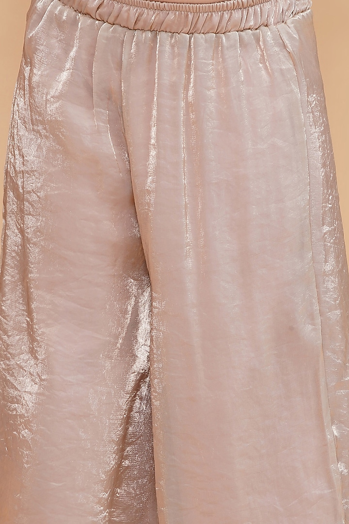 Beige Tissue Mirror Work Kurta Set For Girls by Piccolo at Pernia's Pop Up Shop