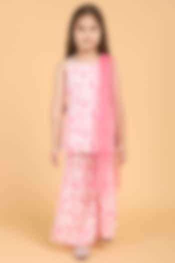 Pink Cotton Printed Sharara Set For Girls by Piccolo