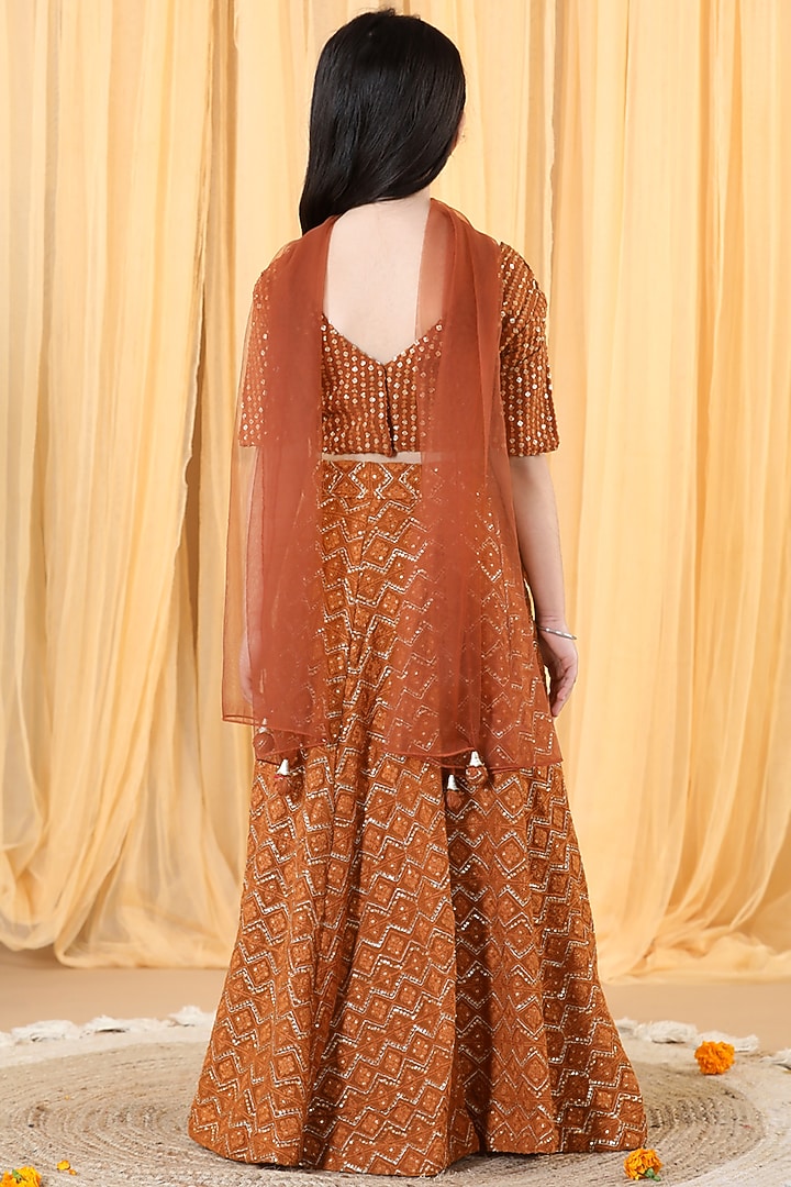 Brown Georgette Chikankari Lehenga Set For Girls by Piccolo at Pernia's Pop Up Shop