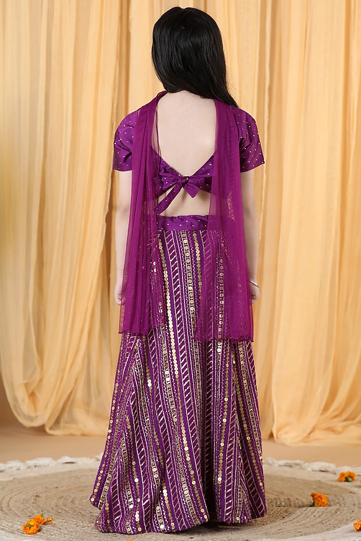 Purple Silk Blend Embellished Lehenga Set For Girls by Piccolo at Pernia's Pop Up Shop