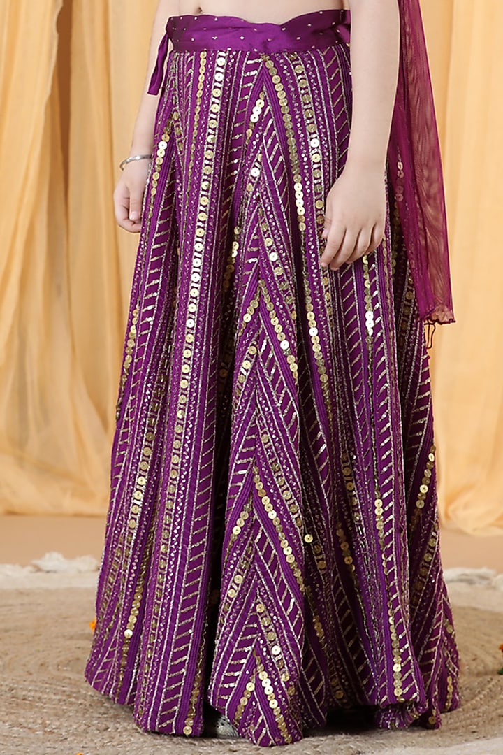 Purple Silk Blend Embellished Lehenga Set For Girls by Piccolo at Pernia's Pop Up Shop