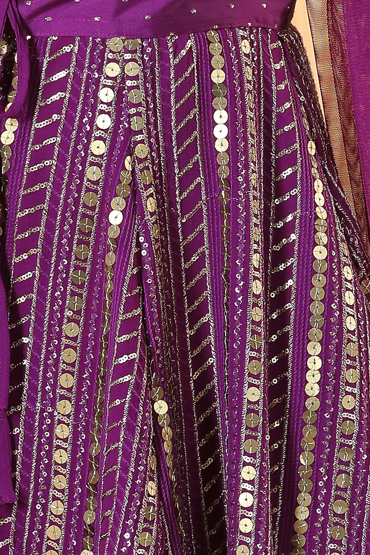 Purple Silk Blend Embellished Lehenga Set For Girls by Piccolo at Pernia's Pop Up Shop