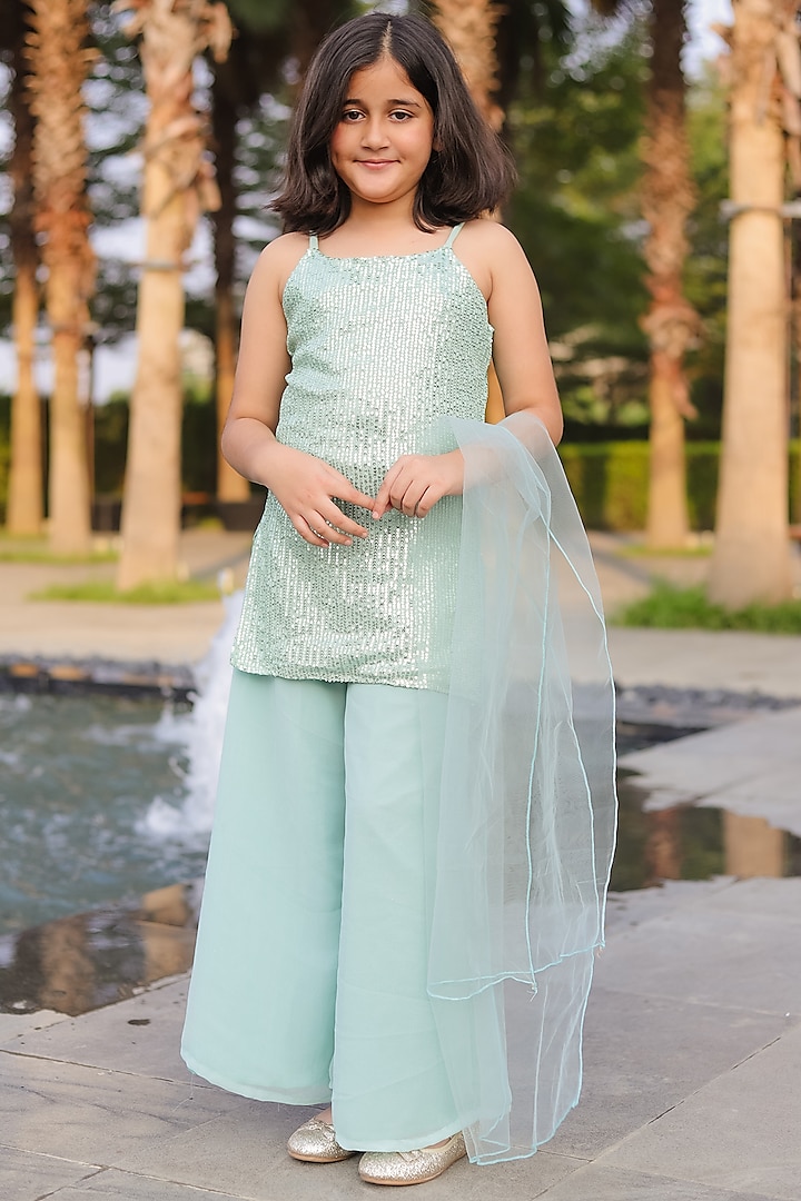 Green Sequins Sharara Set by Piccolo at Pernia's Pop Up Shop
