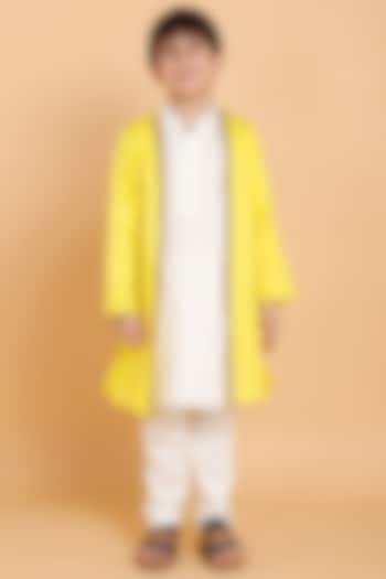 Yellow Cotton Jacket With Kurta Set For Boys by Piccolo