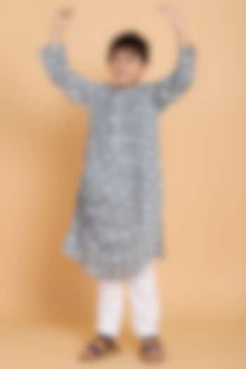 Grey Cotton Printed Kurta Set For Boys by Piccolo