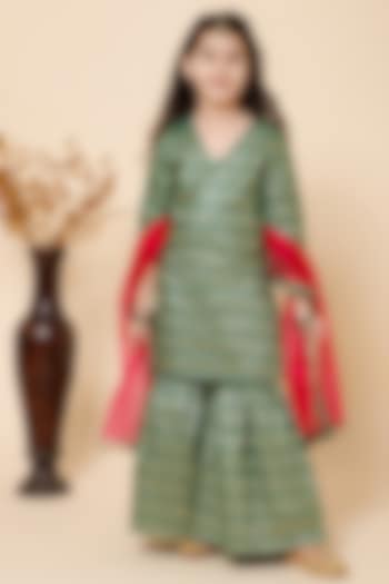 Green Silk Sharara Set For Girls by Piccolo at Pernia's Pop Up Shop